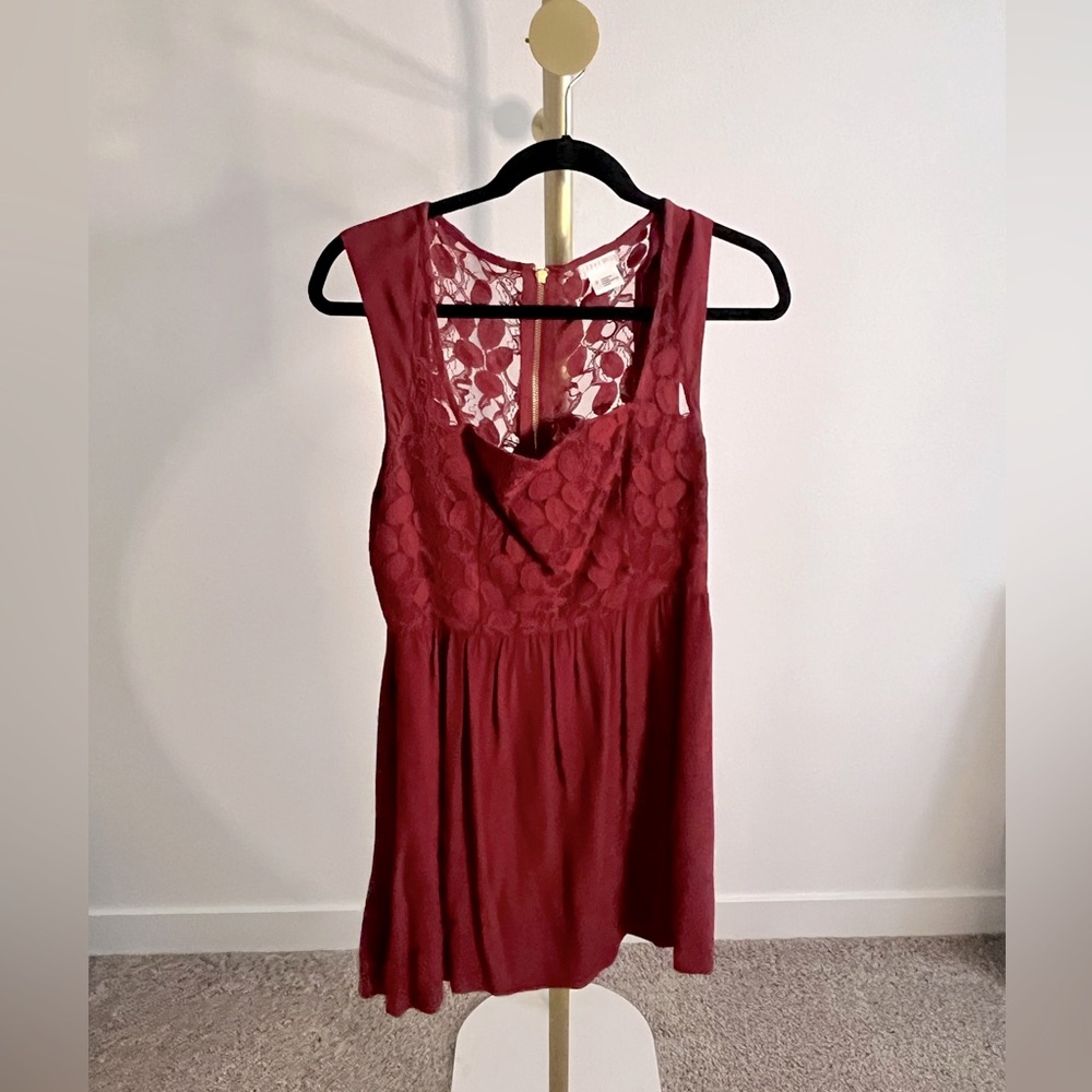 Cooperative Maroon Lace Bodice Mini Dress